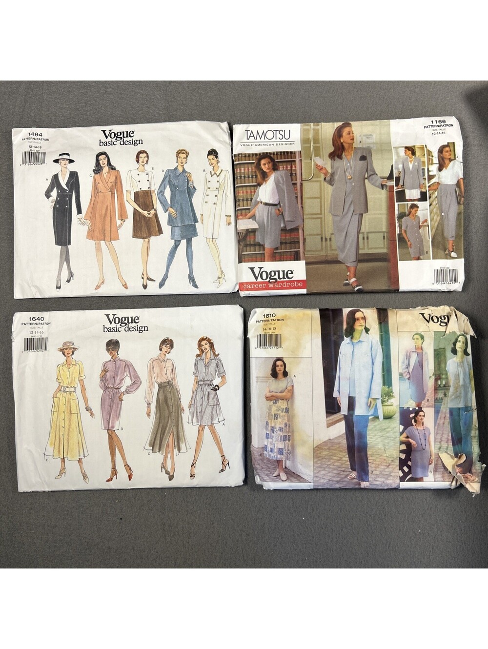 Vintage Vogue Sz 12-16 Lot of 4 Tamotsu & Basic Design 3 Uncut & 1 Cut Patterns